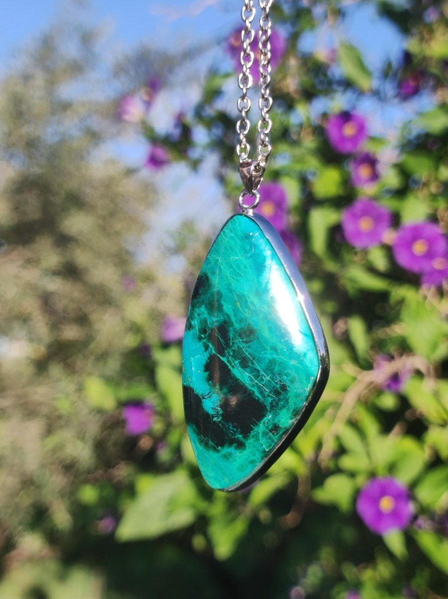 Chrysocoll AAA - 925 Sterling Silber Edelstein Kette Natur blau Schutz Rarität Heilstein Kristall Mann Frau Er Sie Geschenk Freund Bruder - Art of Nature Berlin