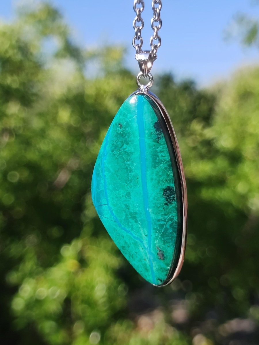 Chrysocoll AAA - 925 Sterling Silber Edelstein Kette Natur blau Schutz Rarität Heilstein Kristall Mann Frau Er Sie Geschenk Freund Bruder - Art of Nature Berlin