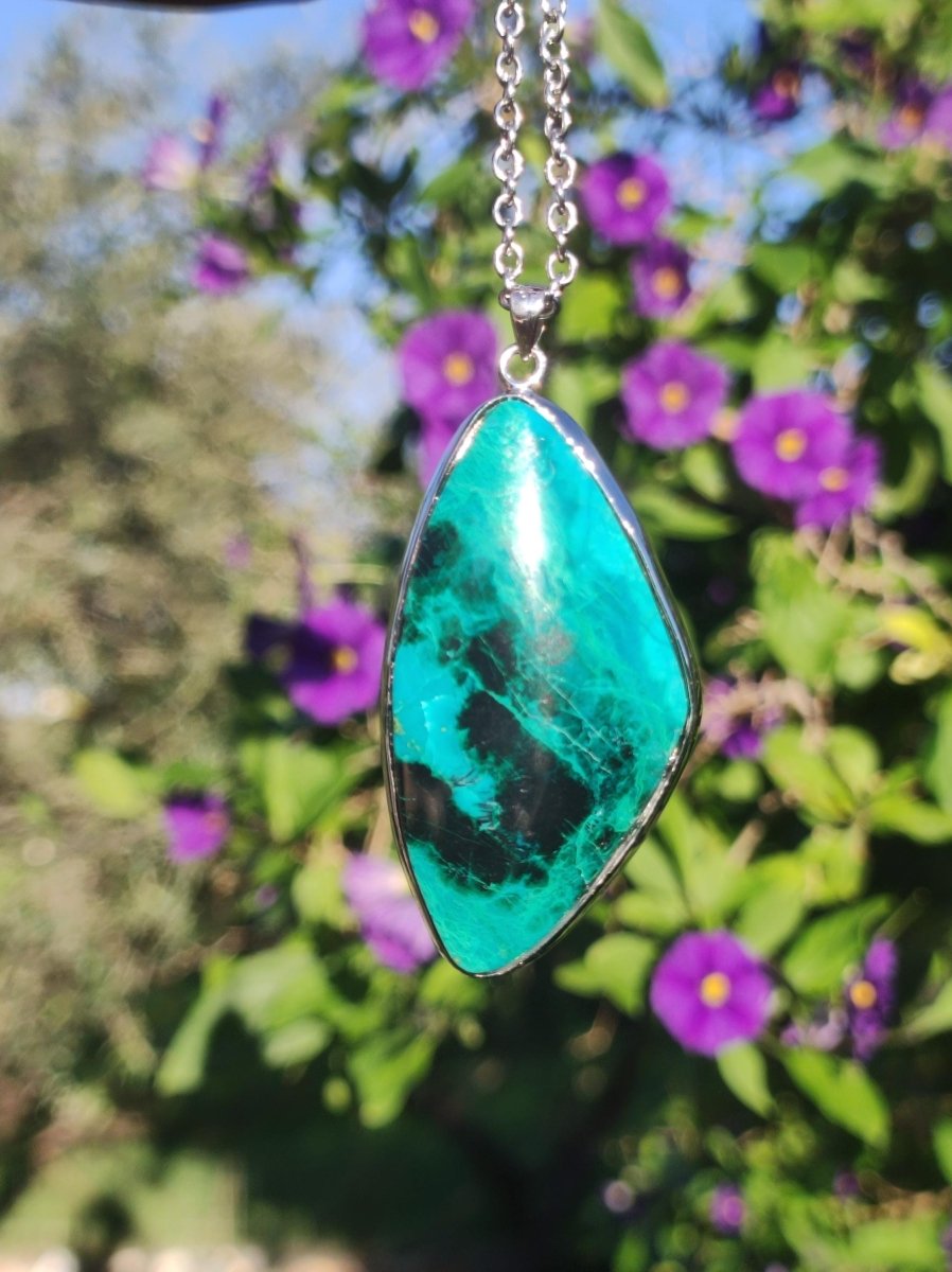 Chrysocoll AAA - 925 Sterling Silber Edelstein Kette Natur blau Schutz Rarität Heilstein Kristall Mann Frau Er Sie Geschenk Freund Bruder - Art of Nature Berlin