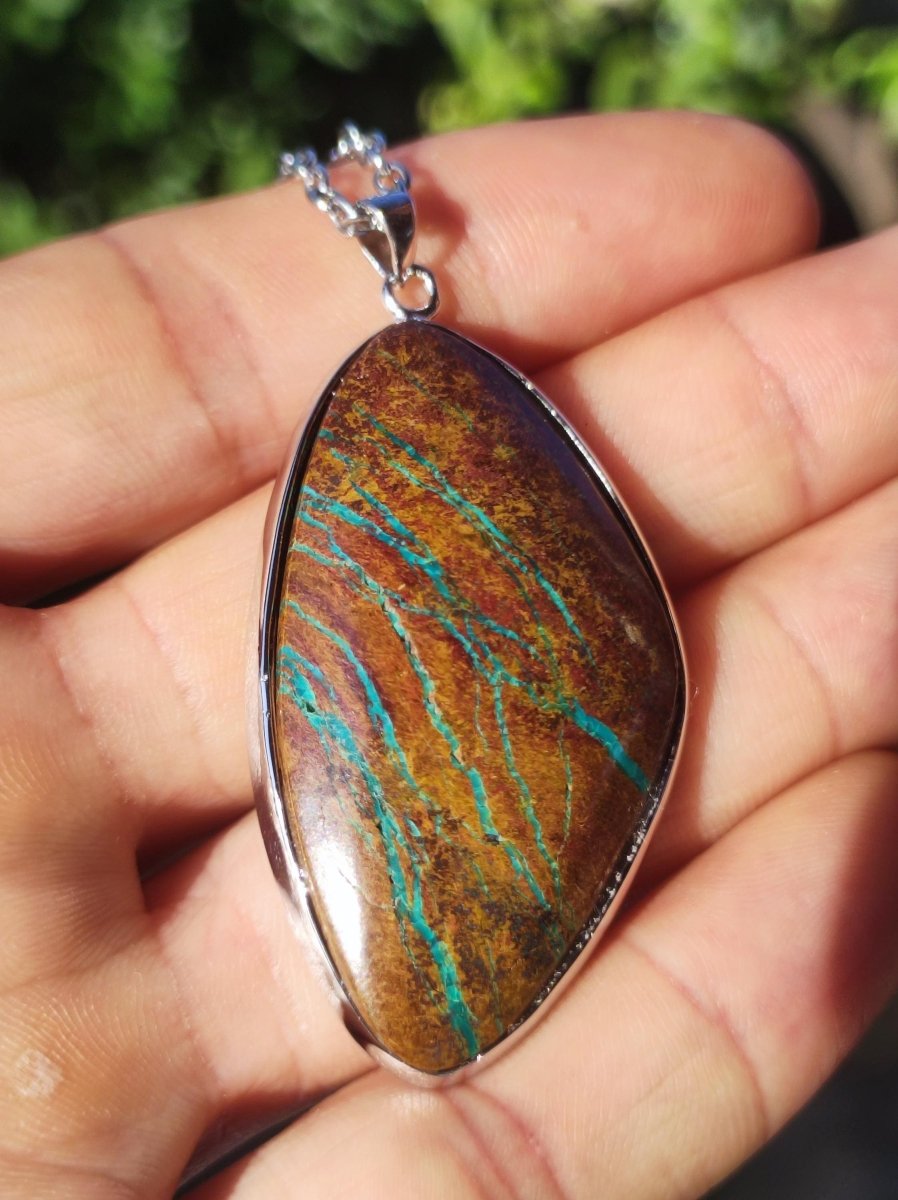 Chrysocoll AAA - 925 Sterling Silber Edelstein Kette Natur blau Schutz Rarität Heilstein Kristall Mann Frau Er Sie Geschenk Freund Bruder - Art of Nature Berlin
