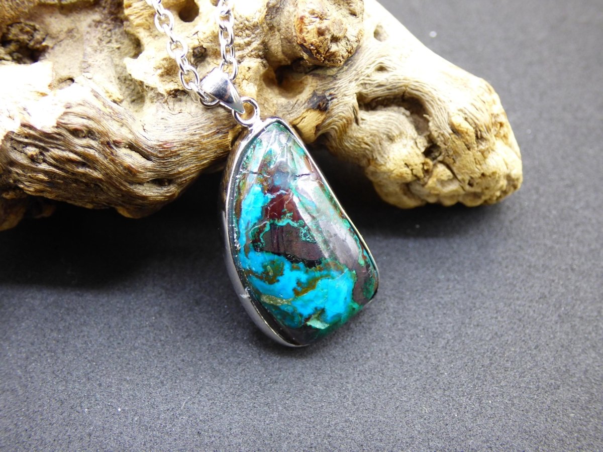 Chrysocoll AAA - 925 Sterling Silber Edelstein Kette Natur blau Schutz Rarität Heilstein Kristall Mann Frau Er Sie Geschenk Freund Bruder - Art of Nature Berlin