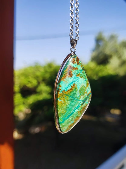 Chrysocoll AAA - 925 Sterling Silber Edelstein Kette Natur blau Schutz Rarität Heilstein Kristall Mann Frau Er Sie Geschenk Freund Bruder - Art of Nature Berlin