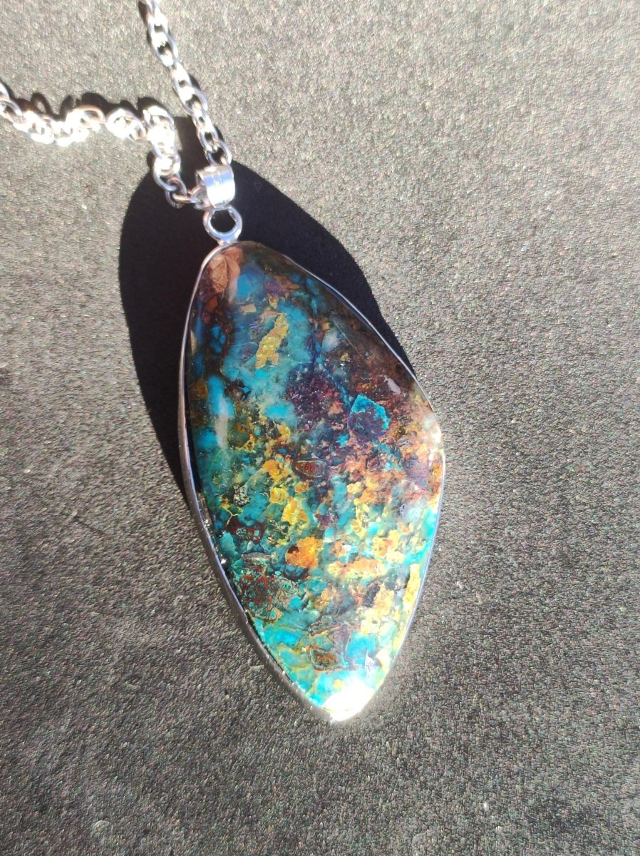 Chrysocoll AAA - 925 Sterling Silber Edelstein Kette Natur blau Schutz Rarität Heilstein Kristall Mann Frau Er Sie Geschenk Freund Bruder - Art of Nature Berlin