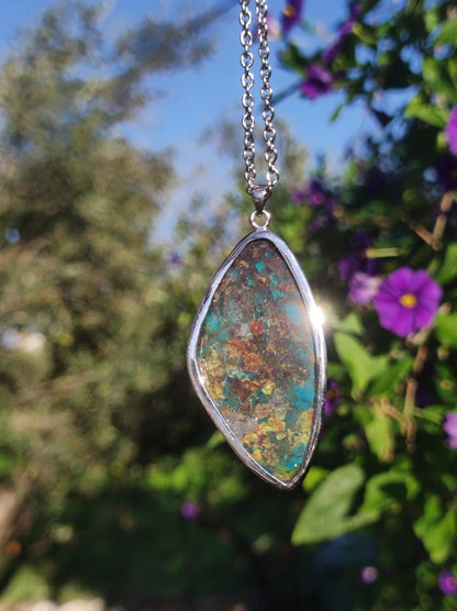 Chrysocoll AAA - 925 Sterling Silber Edelstein Kette Natur blau Schutz Rarität Heilstein Kristall Mann Frau Er Sie Geschenk Freund Bruder - Art of Nature Berlin