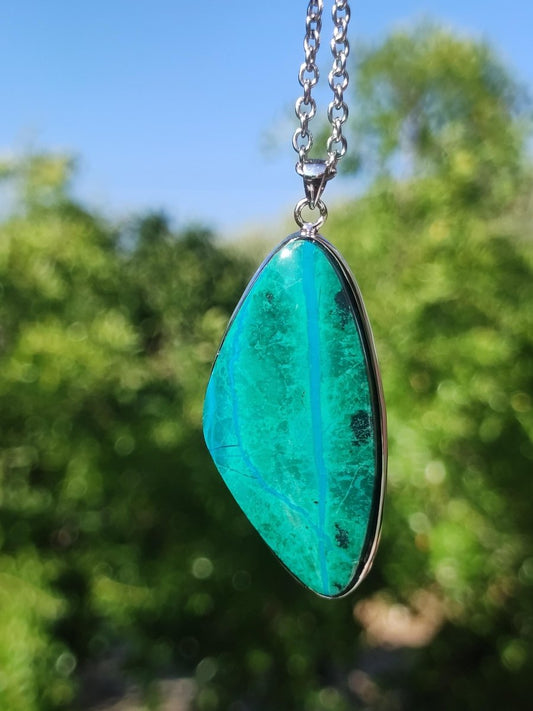 Chrysocoll AAA - 925 Sterling Silber Edelstein Kette Natur blau Schutz Rarität Heilstein Kristall Mann Frau Er Sie Geschenk Freund Bruder - Art of Nature Berlin