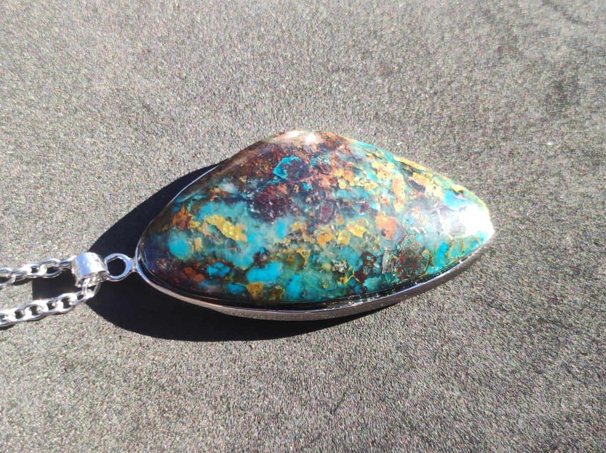 Chrysocoll AAA - 925 Sterling Silber Edelstein Kette Natur blau Schutz Rarität Heilstein Kristall Mann Frau Er Sie Geschenk Freund Bruder - Art of Nature Berlin