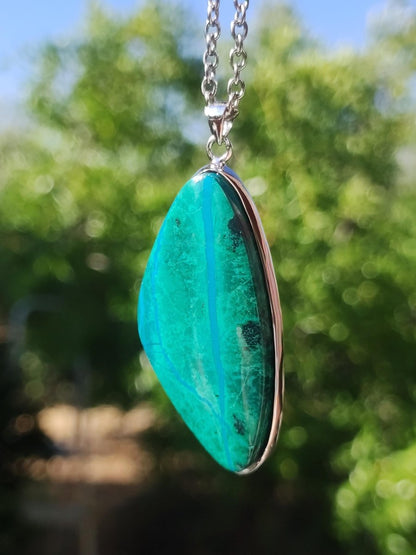 Chrysocoll AAA - 925 Sterling Silber Edelstein Kette Natur blau Schutz Rarität Heilstein Kristall Mann Frau Er Sie Geschenk Freund Bruder - Art of Nature Berlin