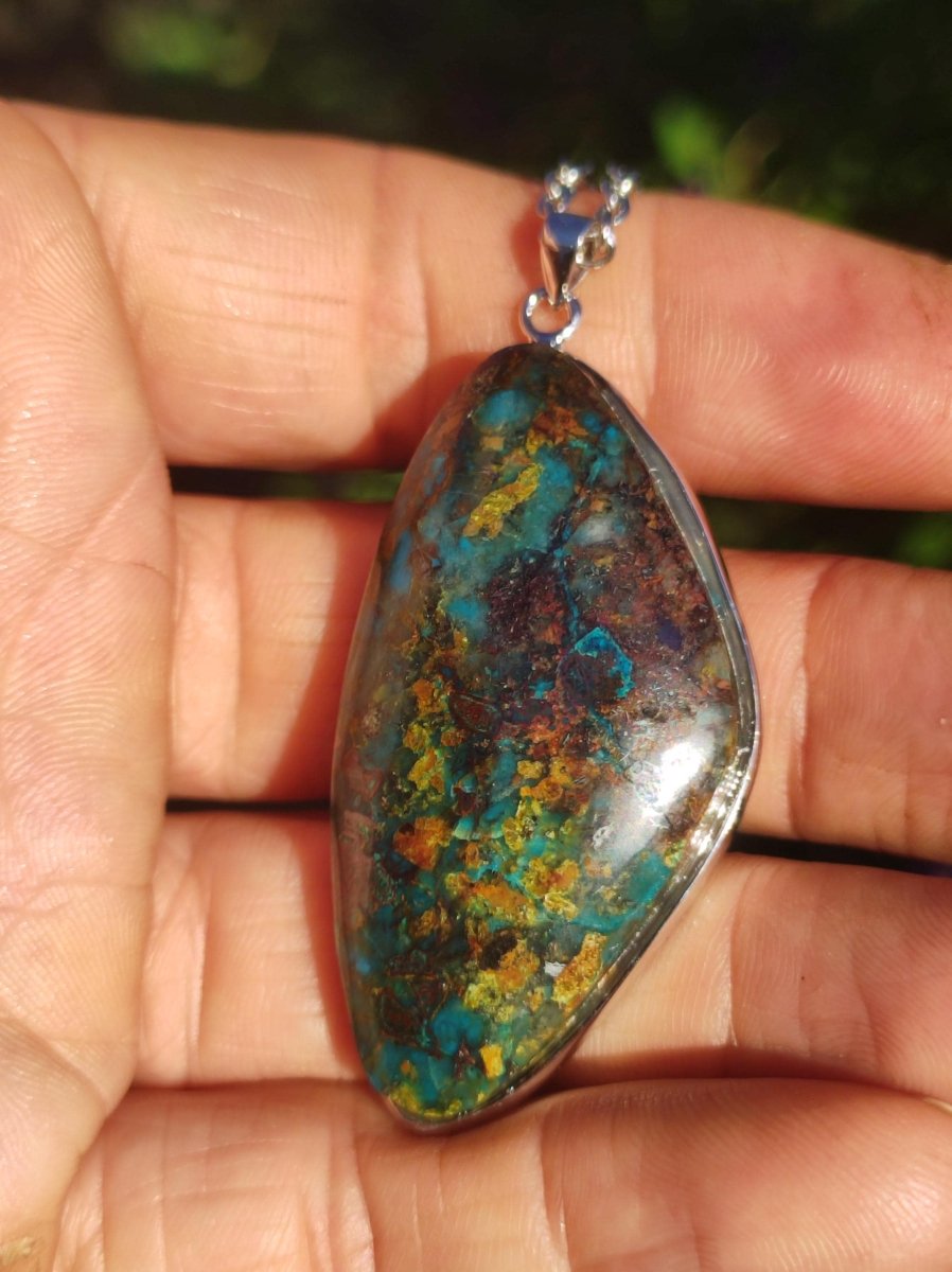 Chrysocoll AAA - 925 Sterling Silber Edelstein Kette Natur blau Schutz Rarität Heilstein Kristall Mann Frau Er Sie Geschenk Freund Bruder - Art of Nature Berlin