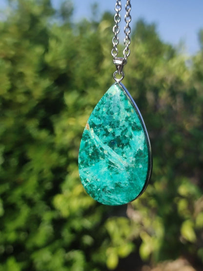 Chrysocoll AAA - 925 Sterling Silber Edelstein Kette Natur blau Schutz Rarität Heilstein Kristall Mann Frau Er Sie Geschenk Freund Bruder - Art of Nature Berlin