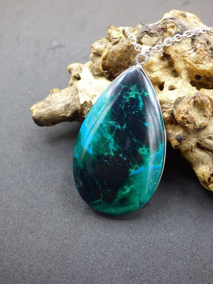 Chrysocoll AAA - 925 Sterling Silber Edelstein Kette Natur blau Schutz Rarität Heilstein Kristall Mann Frau Er Sie Geschenk Freund Bruder - Art of Nature Berlin