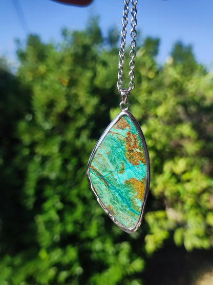 Chrysocoll AAA - 925 Sterling Silber Edelstein Kette Natur blau Schutz Rarität Heilstein Kristall Mann Frau Er Sie Geschenk Freund Bruder - Art of Nature Berlin