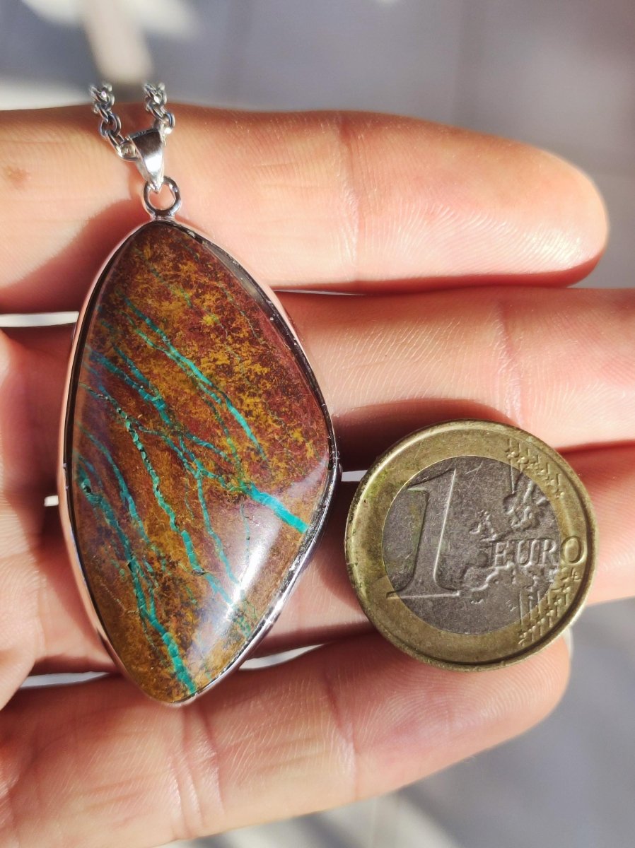 Chrysocoll AAA - 925 Sterling Silber Edelstein Kette Natur blau Schutz Rarität Heilstein Kristall Mann Frau Er Sie Geschenk Freund Bruder - Art of Nature Berlin