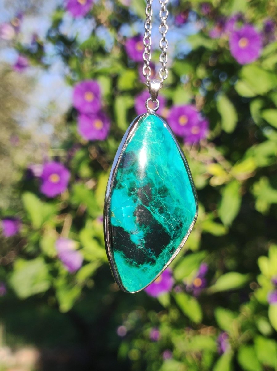 Chrysocoll AAA - 925 Sterling Silber Edelstein Kette Natur blau Schutz Rarität Heilstein Kristall Mann Frau Er Sie Geschenk Freund Bruder - Art of Nature Berlin