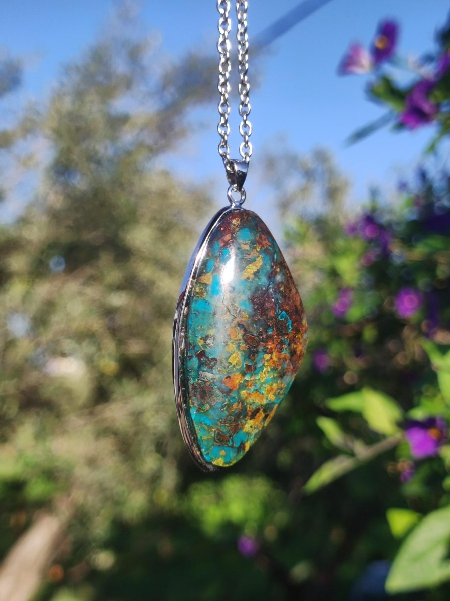 Chrysocoll AAA - 925 Sterling Silber Edelstein Kette Natur blau Schutz Rarität Heilstein Kristall Mann Frau Er Sie Geschenk Freund Bruder - Art of Nature Berlin