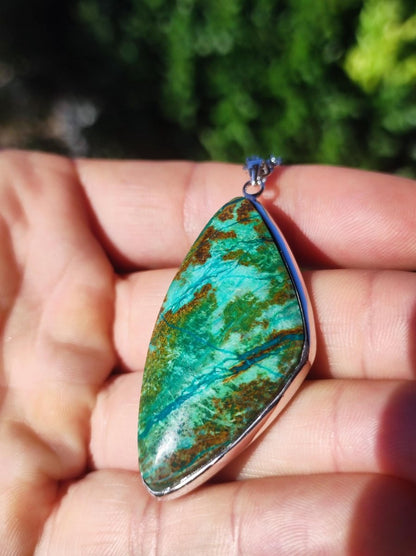 Chrysocoll AAA - 925 Sterling Silber Edelstein Kette Natur blau Schutz Rarität Heilstein Kristall Mann Frau Er Sie Geschenk Freund Bruder - Art of Nature Berlin