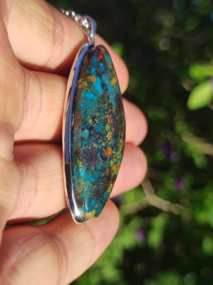 Chrysocoll AAA - 925 Sterling Silber Edelstein Kette Natur blau Schutz Rarität Heilstein Kristall Mann Frau Er Sie Geschenk Freund Bruder - Art of Nature Berlin