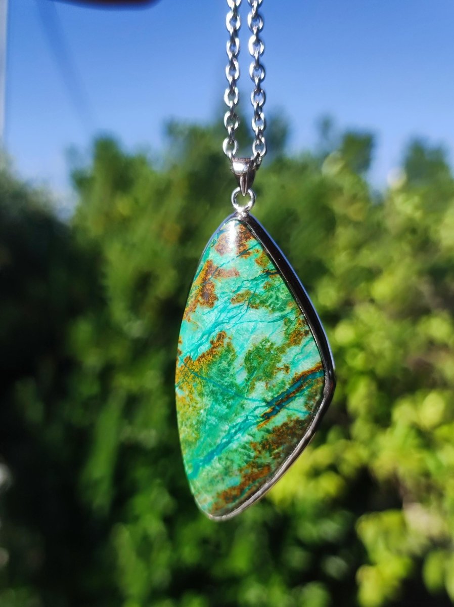 Chrysocoll AAA - 925 Sterling Silber Edelstein Kette Natur blau Schutz Rarität Heilstein Kristall Mann Frau Er Sie Geschenk Freund Bruder - Art of Nature Berlin