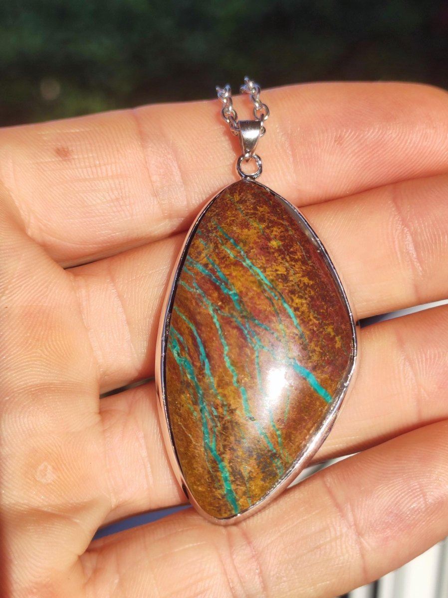 Chrysocoll AAA - 925 Sterling Silber Edelstein Kette Natur blau Schutz Rarität Heilstein Kristall Mann Frau Er Sie Geschenk Freund Bruder - Art of Nature Berlin