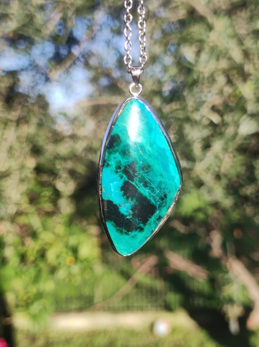 Chrysocoll AAA - 925 Sterling Silber Edelstein Kette Natur blau Schutz Rarität Heilstein Kristall Mann Frau Er Sie Geschenk Freund Bruder - Art of Nature Berlin