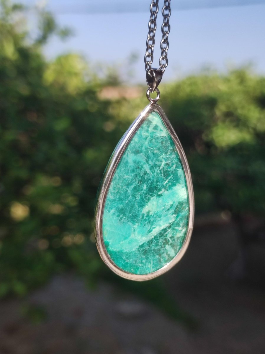 Chrysocoll AAA - 925 Sterling Silber Edelstein Kette Natur blau Schutz Rarität Heilstein Kristall Mann Frau Er Sie Geschenk Freund Bruder - Art of Nature Berlin