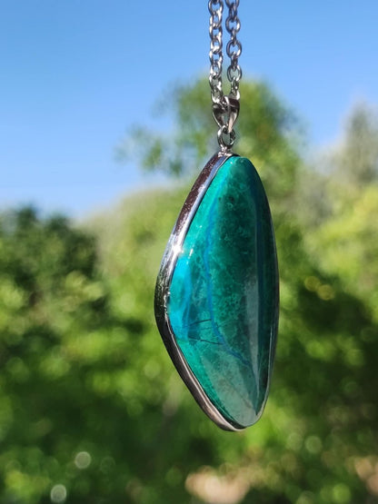 Chrysocoll AAA - 925 Sterling Silber Edelstein Kette Natur blau Schutz Rarität Heilstein Kristall Mann Frau Er Sie Geschenk Freund Bruder - Art of Nature Berlin