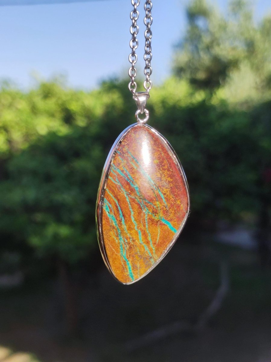 Chrysocoll AAA - 925 Sterling Silber Edelstein Kette Natur blau Schutz Rarität Heilstein Kristall Mann Frau Er Sie Geschenk Freund Bruder - Art of Nature Berlin