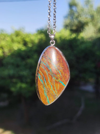 Chrysocoll AAA - 925 Sterling Silber Edelstein Kette Natur blau Schutz Rarität Heilstein Kristall Mann Frau Er Sie Geschenk Freund Bruder - Art of Nature Berlin