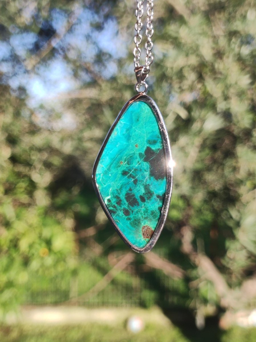 Chrysocoll AAA - 925 Sterling Silber Edelstein Kette Natur blau Schutz Rarität Heilstein Kristall Mann Frau Er Sie Geschenk Freund Bruder - Art of Nature Berlin