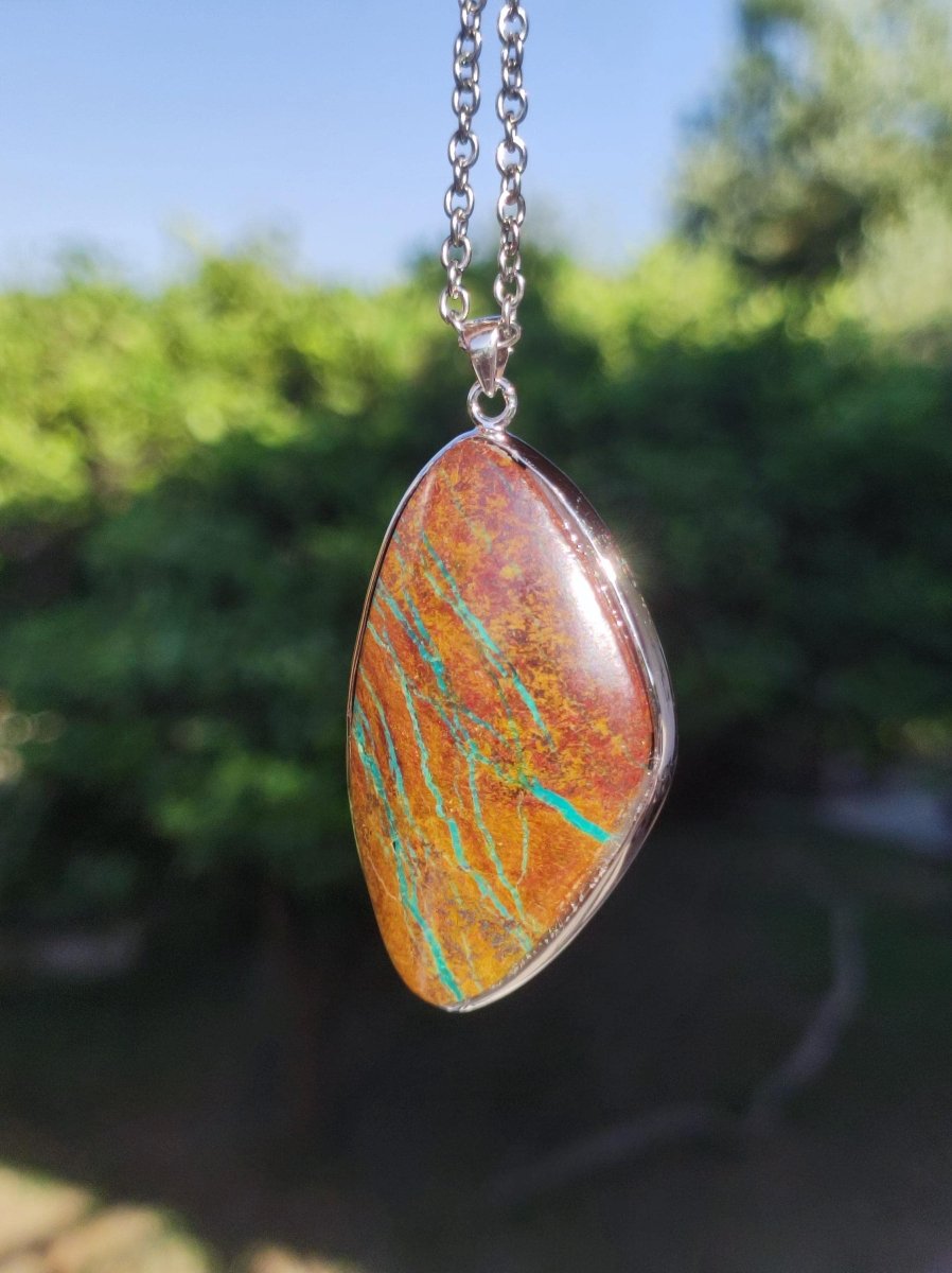 Chrysocoll AAA - 925 Sterling Silber Edelstein Kette Natur blau Schutz Rarität Heilstein Kristall Mann Frau Er Sie Geschenk Freund Bruder - Art of Nature Berlin