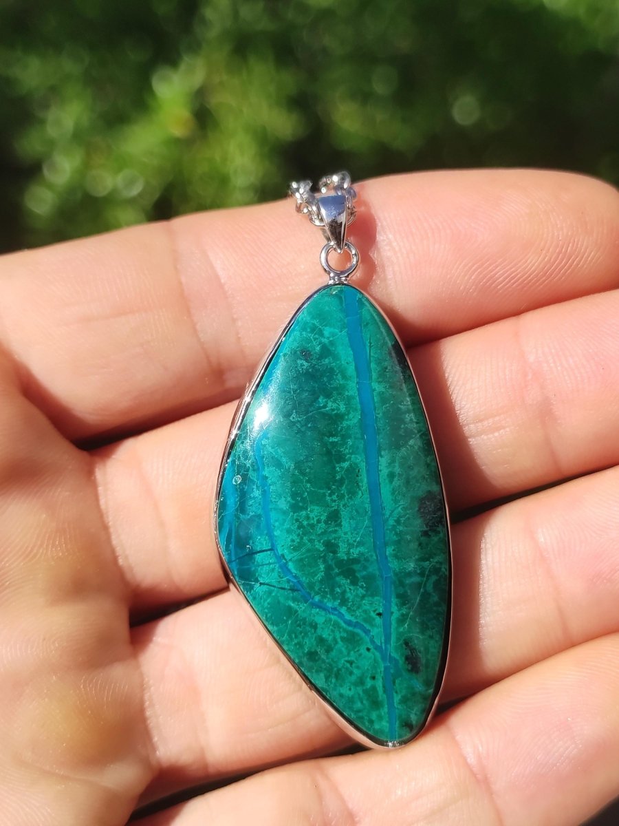 Chrysocoll AAA - 925 Sterling Silber Edelstein Kette Natur blau Schutz Rarität Heilstein Kristall Mann Frau Er Sie Geschenk Freund Bruder - Art of Nature Berlin