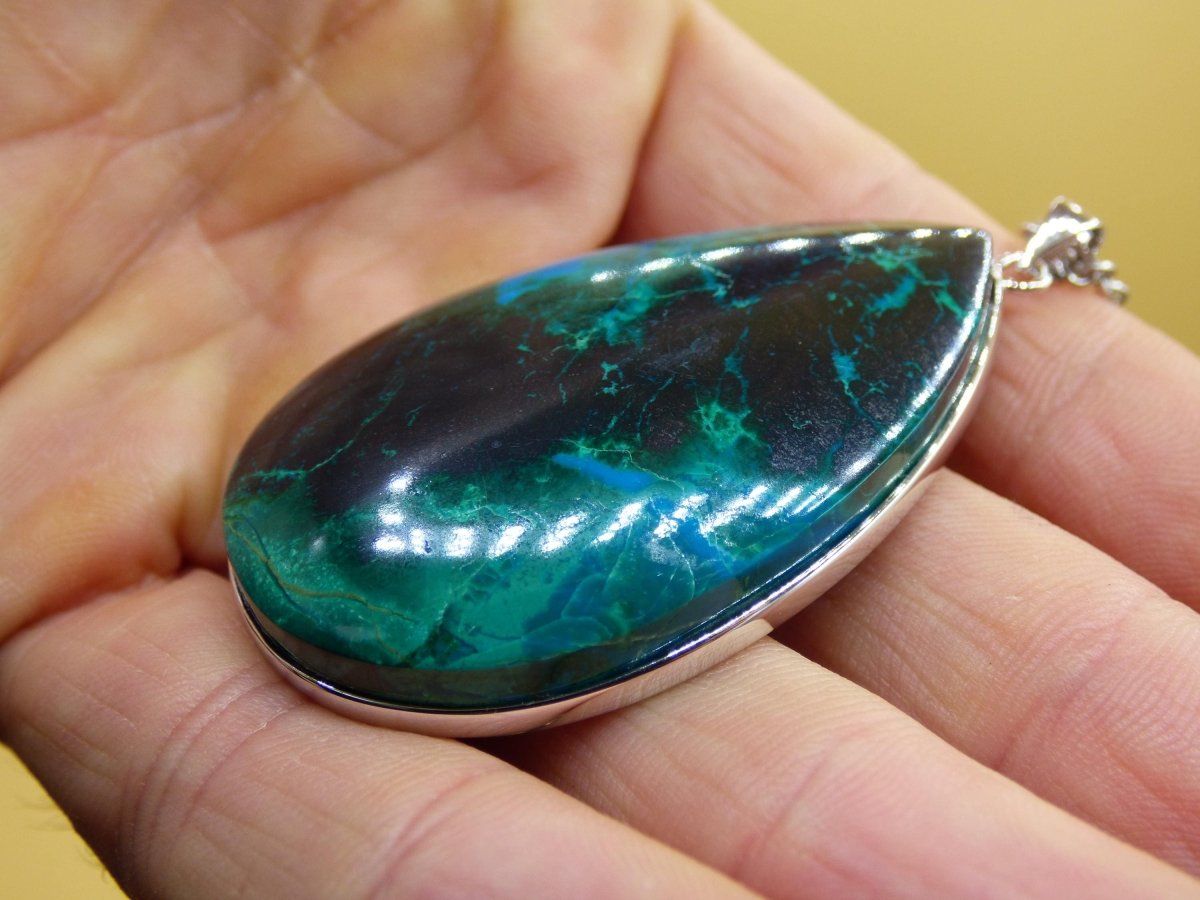 Chrysocoll AAA - 925 Sterling Silber Edelstein Kette Natur blau Schutz Rarität Heilstein Kristall Mann Frau Er Sie Geschenk Freund Bruder - Art of Nature Berlin