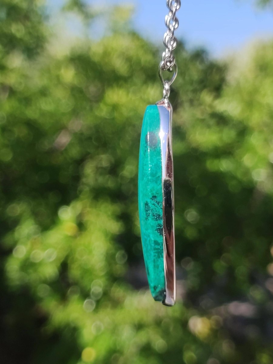 Chrysocoll AAA - 925 Sterling Silber Edelstein Kette Natur blau Schutz Rarität Heilstein Kristall Mann Frau Er Sie Geschenk Freund Bruder - Art of Nature Berlin
