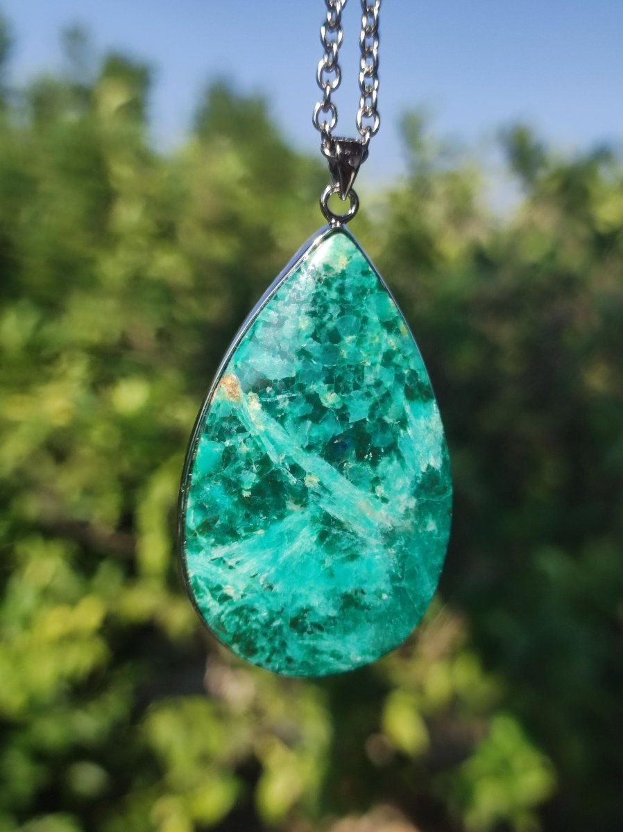 Chrysocoll AAA - 925 Sterling Silber Edelstein Kette Natur blau Schutz Rarität Heilstein Kristall Mann Frau Er Sie Geschenk Freund Bruder - Art of Nature Berlin