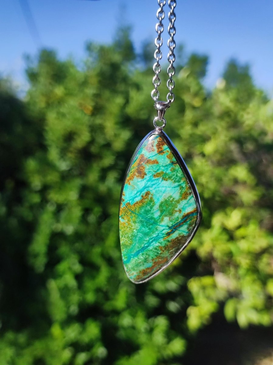 Chrysocoll AAA - 925 Sterling Silber Edelstein Kette Natur blau Schutz Rarität Heilstein Kristall Mann Frau Er Sie Geschenk Freund Bruder - Art of Nature Berlin