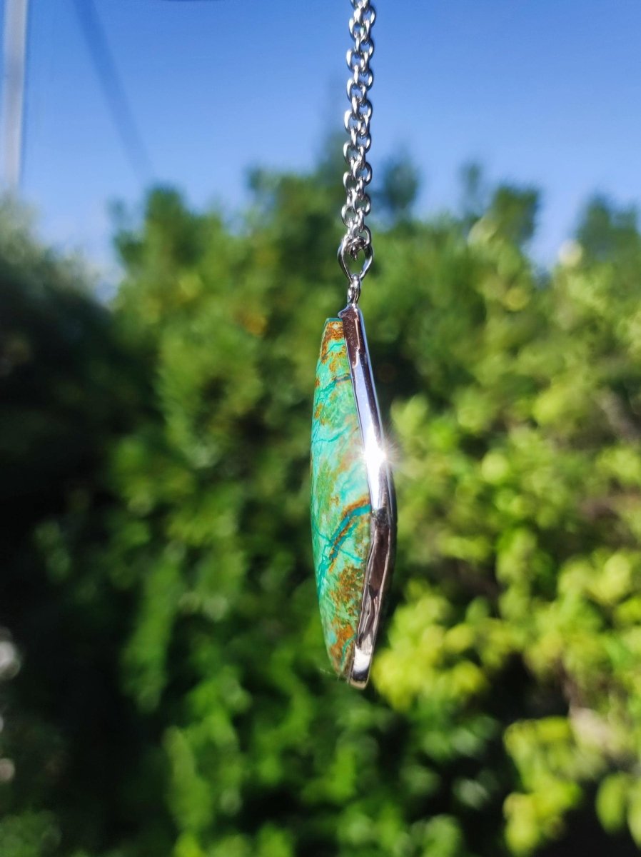 Chrysocoll AAA - 925 Sterling Silber Edelstein Kette Natur blau Schutz Rarität Heilstein Kristall Mann Frau Er Sie Geschenk Freund Bruder - Art of Nature Berlin