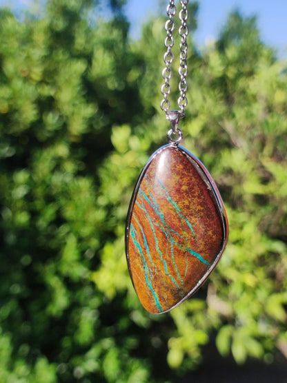 Chrysocoll AAA - 925 Sterling Silber Edelstein Kette Natur blau Schutz Rarität Heilstein Kristall Mann Frau Er Sie Geschenk Freund Bruder - Art of Nature Berlin