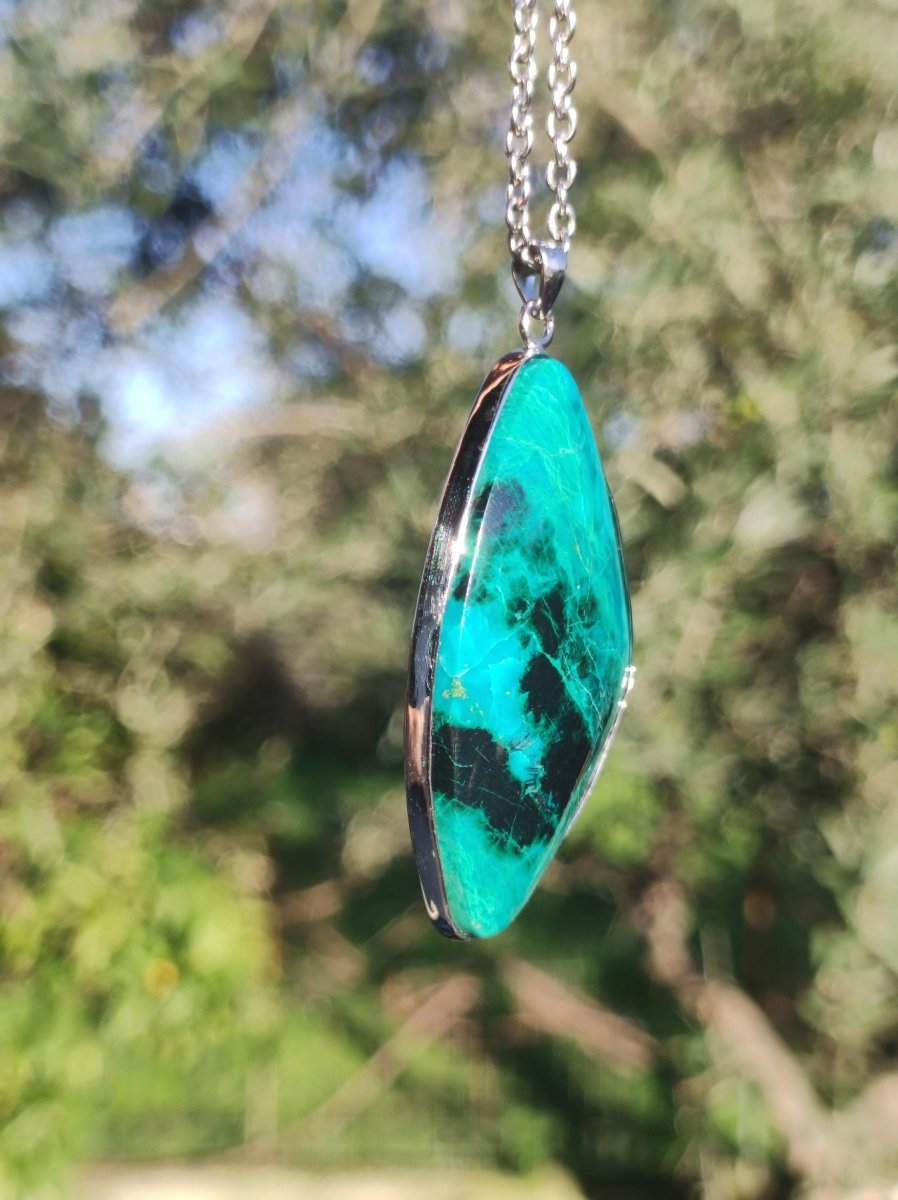 Chrysocoll AAA - 925 Sterling Silber Edelstein Kette Natur blau Schutz Rarität Heilstein Kristall Mann Frau Er Sie Geschenk Freund Bruder - Art of Nature Berlin