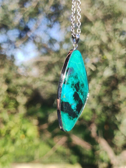 Chrysocoll AAA - 925 Sterling Silber Edelstein Kette Natur blau Schutz Rarität Heilstein Kristall Mann Frau Er Sie Geschenk Freund Bruder - Art of Nature Berlin