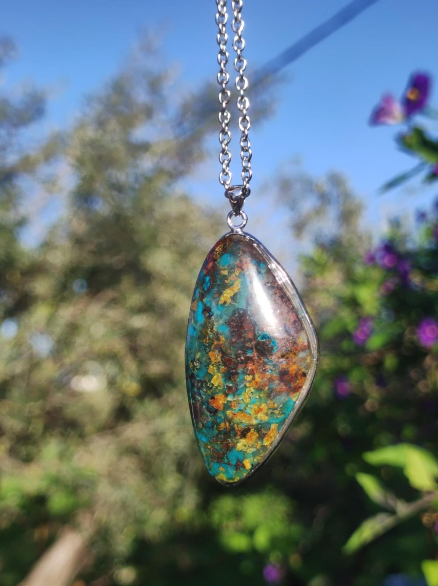 Chrysocoll AAA - 925 Sterling Silber Edelstein Kette Natur blau Schutz Rarität Heilstein Kristall Mann Frau Er Sie Geschenk Freund Bruder - Art of Nature Berlin