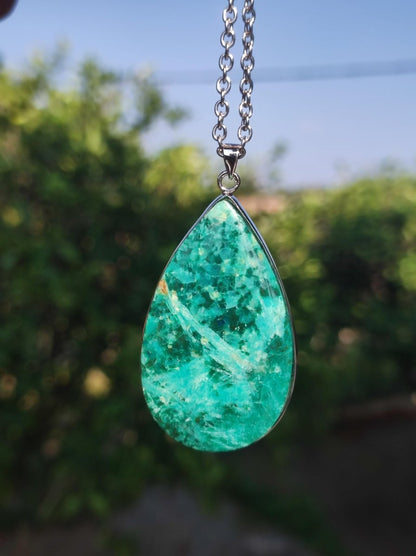 Chrysocoll AAA - 925 Sterling Silber Edelstein Kette Natur blau Schutz Rarität Heilstein Kristall Mann Frau Er Sie Geschenk Freund Bruder - Art of Nature Berlin