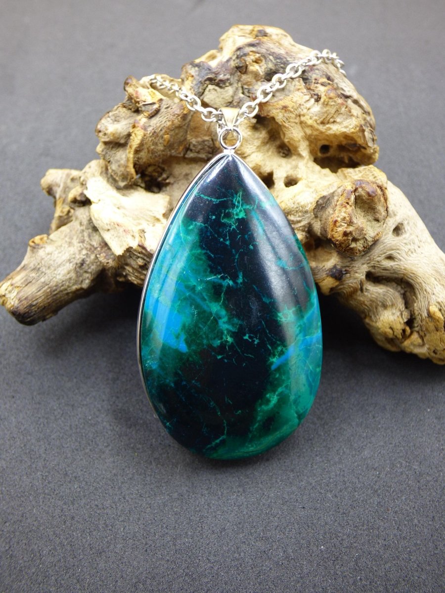 Chrysocoll AAA - 925 Sterling Silber Edelstein Kette Natur blau Schutz Rarität Heilstein Kristall Mann Frau Er Sie Geschenk Freund Bruder - Art of Nature Berlin
