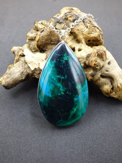 Chrysocoll AAA - 925 Sterling Silber Edelstein Kette Natur blau Schutz Rarität Heilstein Kristall Mann Frau Er Sie Geschenk Freund Bruder - Art of Nature Berlin