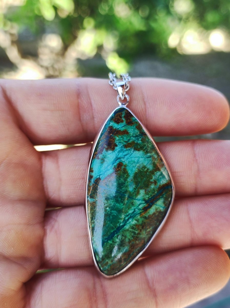 Chrysocoll AAA - 925 Sterling Silber Edelstein Kette Natur blau Schutz Rarität Heilstein Kristall Mann Frau Er Sie Geschenk Freund Bruder - Art of Nature Berlin