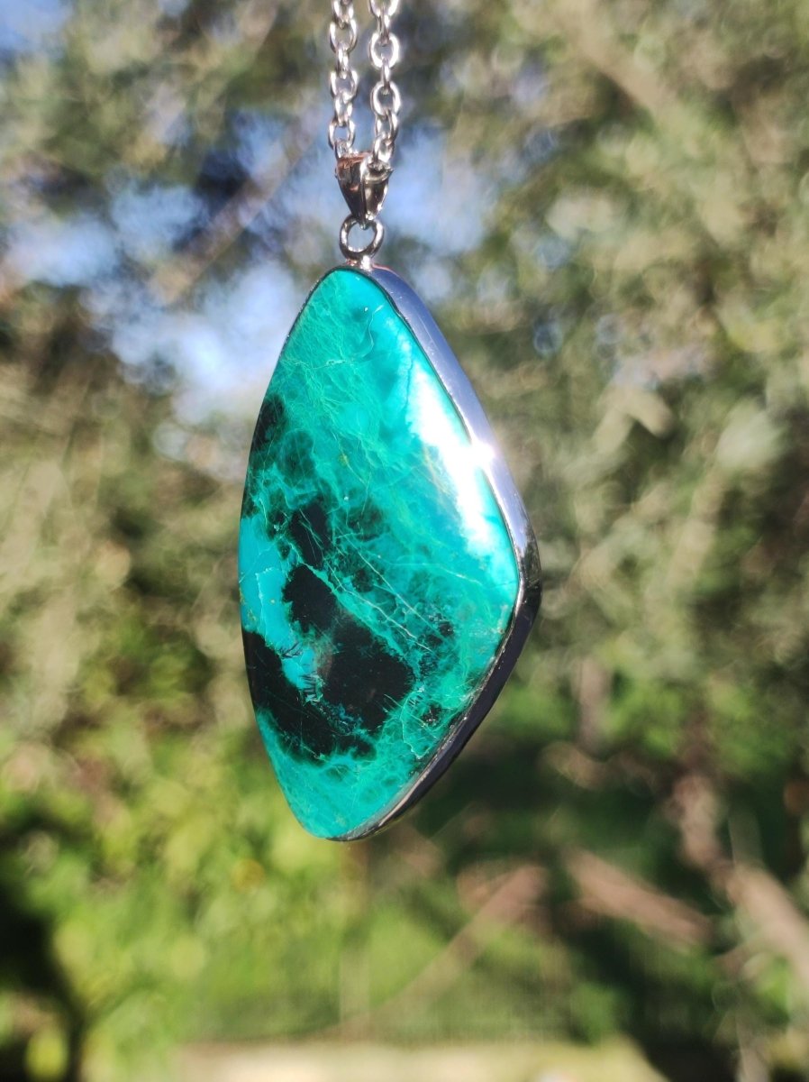 Chrysocoll AAA - 925 Sterling Silber Edelstein Kette Natur blau Schutz Rarität Heilstein Kristall Mann Frau Er Sie Geschenk Freund Bruder - Art of Nature Berlin