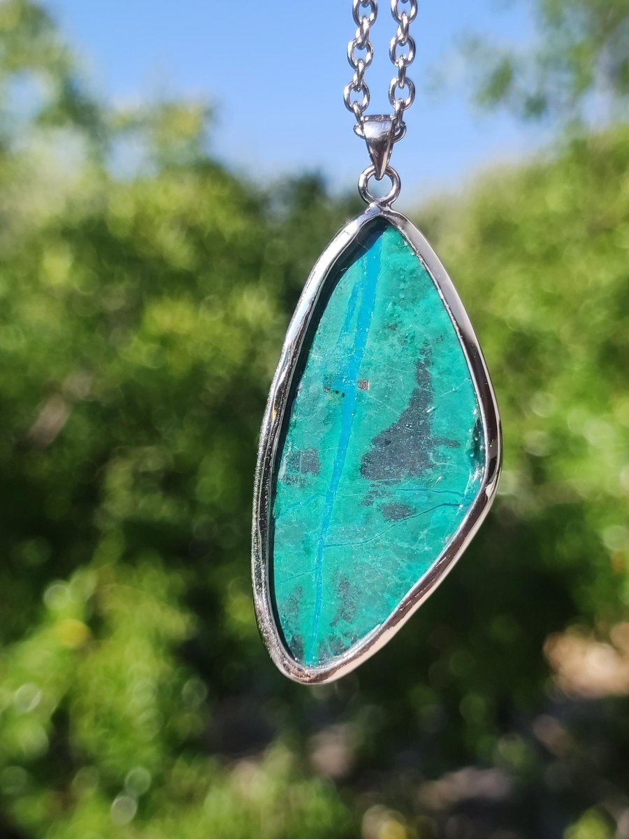 Chrysocoll AAA - 925 Sterling Silber Edelstein Kette Natur blau Schutz Rarität Heilstein Kristall Mann Frau Er Sie Geschenk Freund Bruder - Art of Nature Berlin