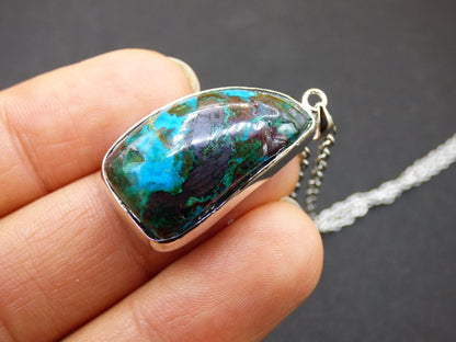 Chrysocoll AAA - 925 Sterling Silber Edelstein Kette Natur blau Schutz Rarität Heilstein Kristall Mann Frau Er Sie Geschenk Freund Bruder - Art of Nature Berlin