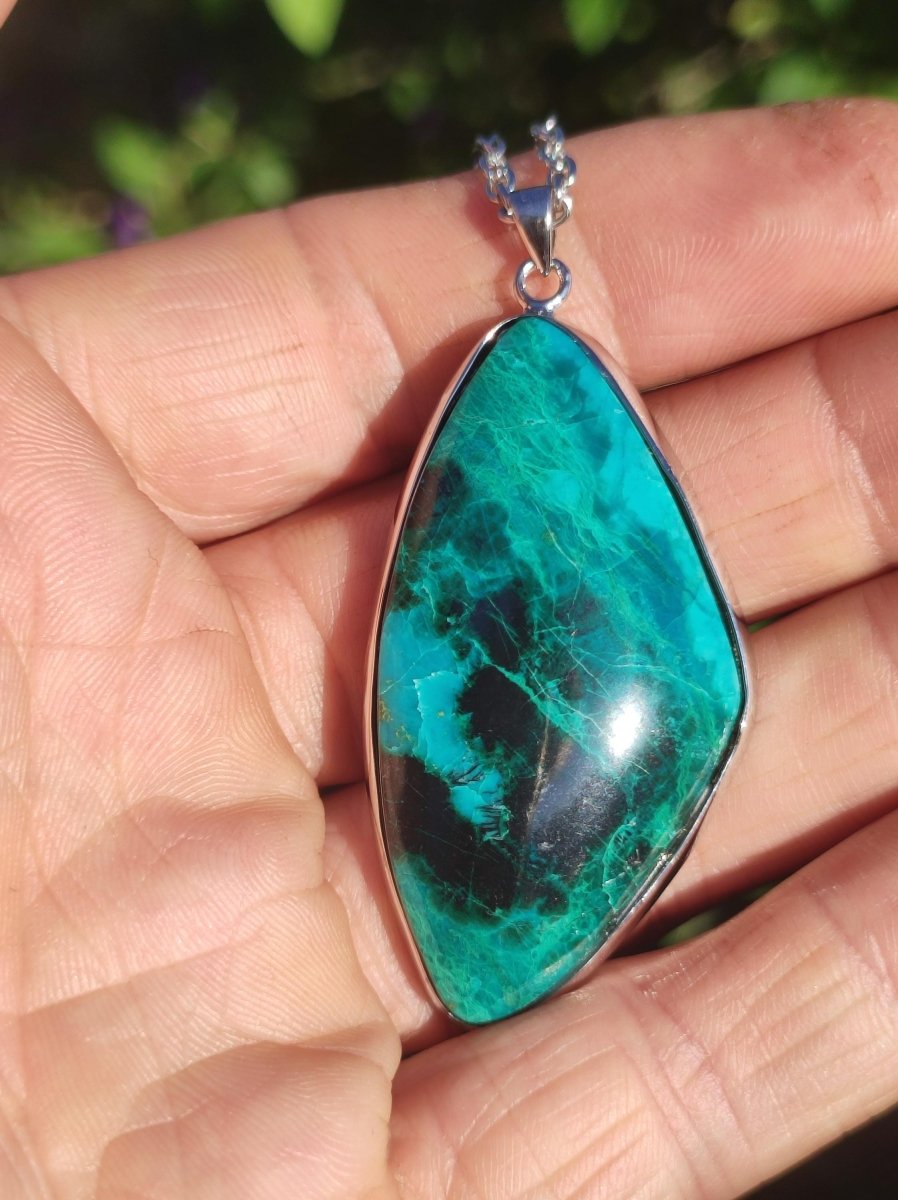 Chrysocoll AAA - 925 Sterling Silber Edelstein Kette Natur blau Schutz Rarität Heilstein Kristall Mann Frau Er Sie Geschenk Freund Bruder - Art of Nature Berlin