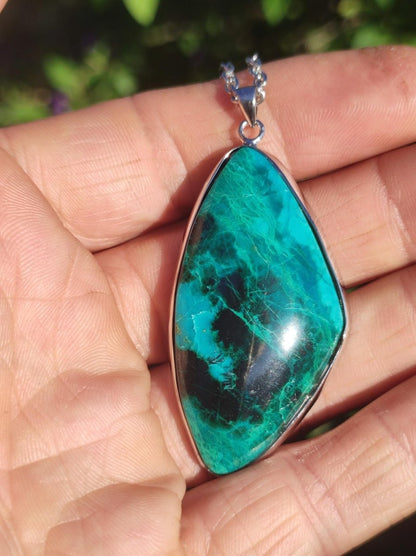 Chrysocoll AAA - 925 Sterling Silber Edelstein Kette Natur blau Schutz Rarität Heilstein Kristall Mann Frau Er Sie Geschenk Freund Bruder - Art of Nature Berlin