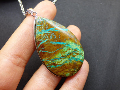 Chrysocoll AAA - Edelstein Kette 925 Silber Natur blau grün Schutz Rarität Heilstein Kristall Mann Frau Er Sie Geschenk Freund Bruder - Art of Nature Berlin