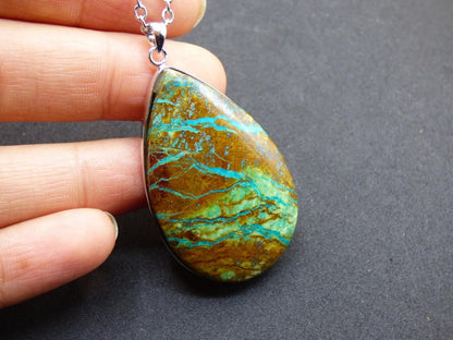 Chrysocoll AAA - Edelstein Kette 925 Silber Natur blau grün Schutz Rarität Heilstein Kristall Mann Frau Er Sie Geschenk Freund Bruder - Art of Nature Berlin